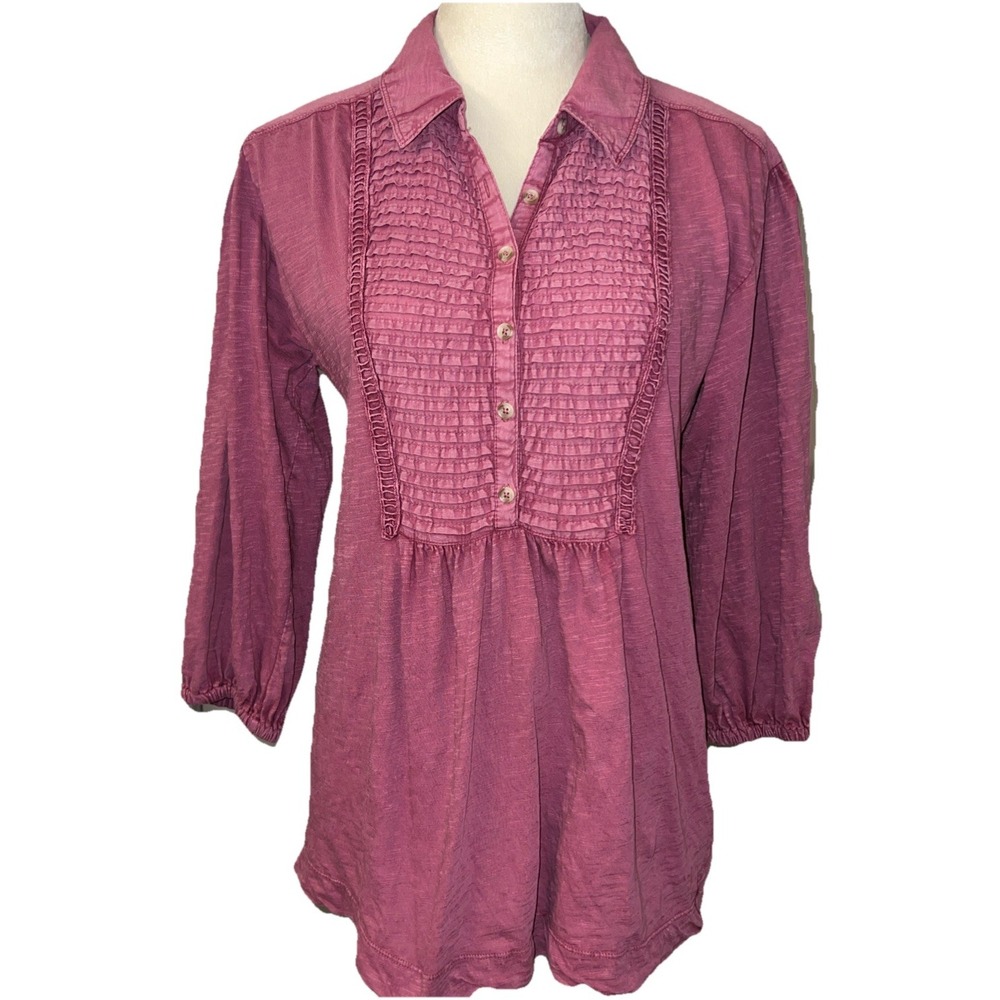 ANTHROPOLOGIE~Small~Pilcro & The Letterpress Cranberry Women Tunic Blouse BOHO
